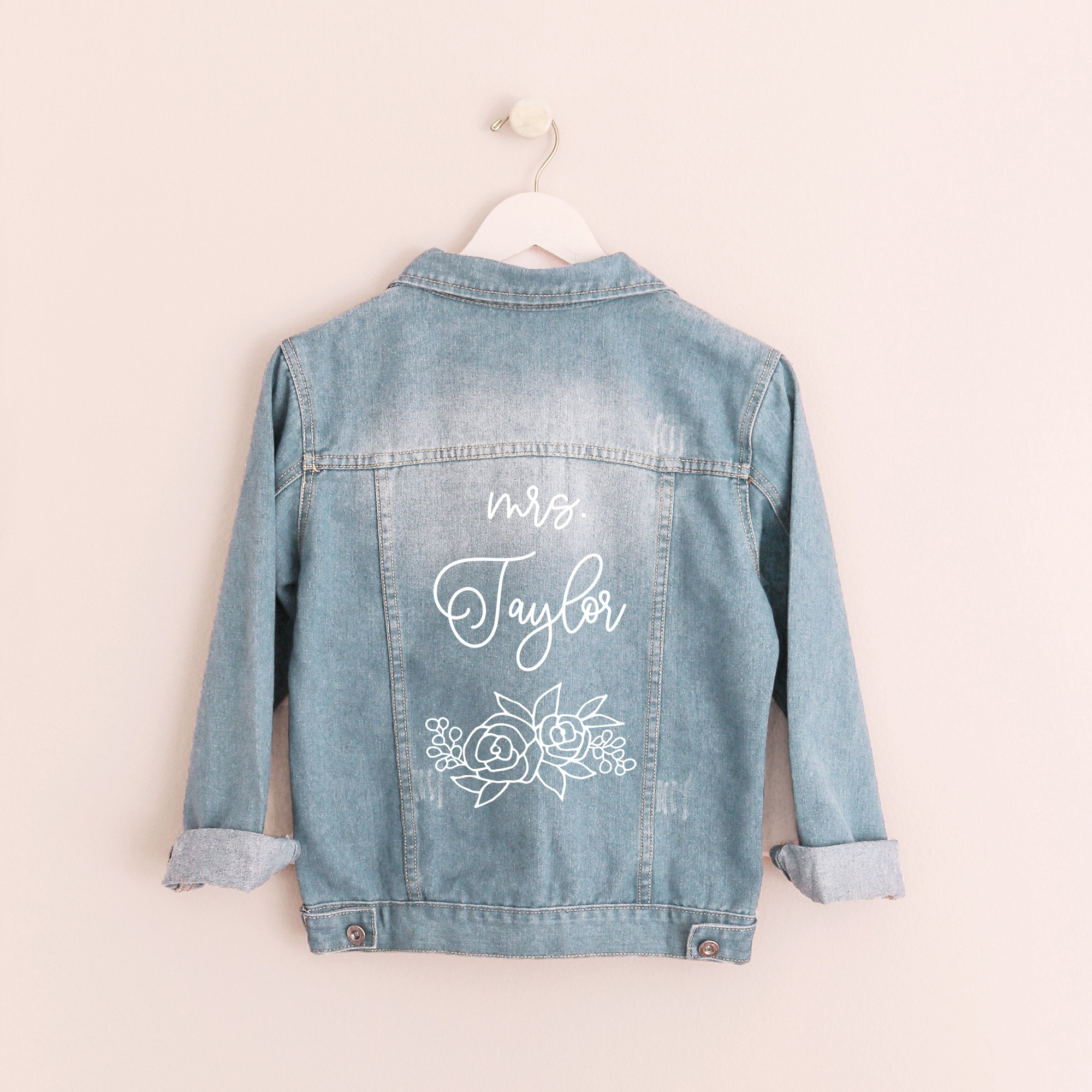 Event Blossom Floral Monogram White Jean Jacket