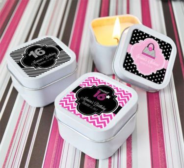 Personalized Sweet 16 or 15 Square Candle Tins