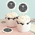 Chalkboard Wedding Cupcake Wrappers & Cupcake Toppers (Set of 24)