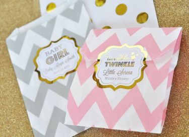 Personalized Metallic Foil Chevron & Dots Goodie Bags (set of 12) - Baby