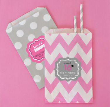 Personalized Sweet 16 or 15 Chevron & Dots Goodie Bags (set of 12)