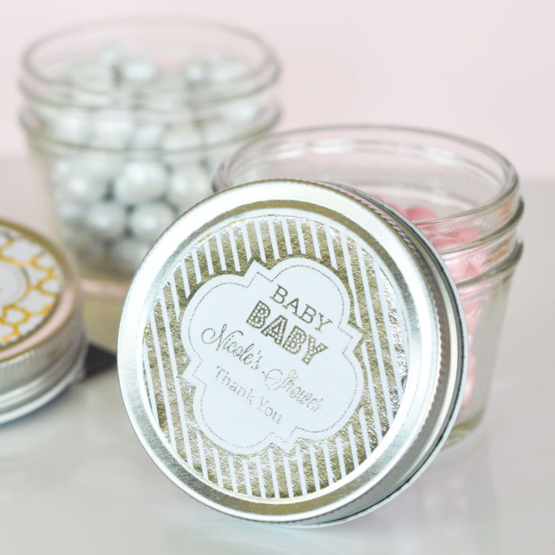 Personalized Metallic Foil Small 4 Ounce Mason Jars - Baby