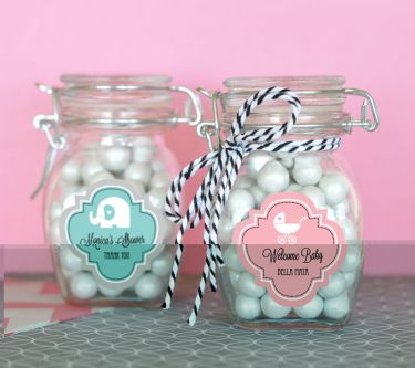 Personalized MOD Pattern Baby Shower Glass Jar with Swing Top Lid - SMALL