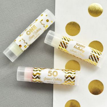 Personalized Metallic Foil Lip Balm Tubes - Birthday
