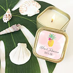 Personalized Tropical Beach Gold Square Candle Tins