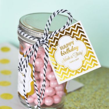 Personalized Metallic Foil 2" Square Favor Labels & Tags - Birthday