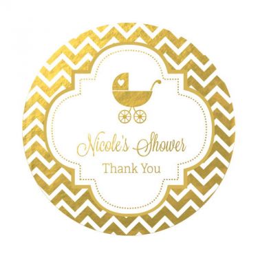 Personalized Metallic Foil Round Favor Labels - Baby
